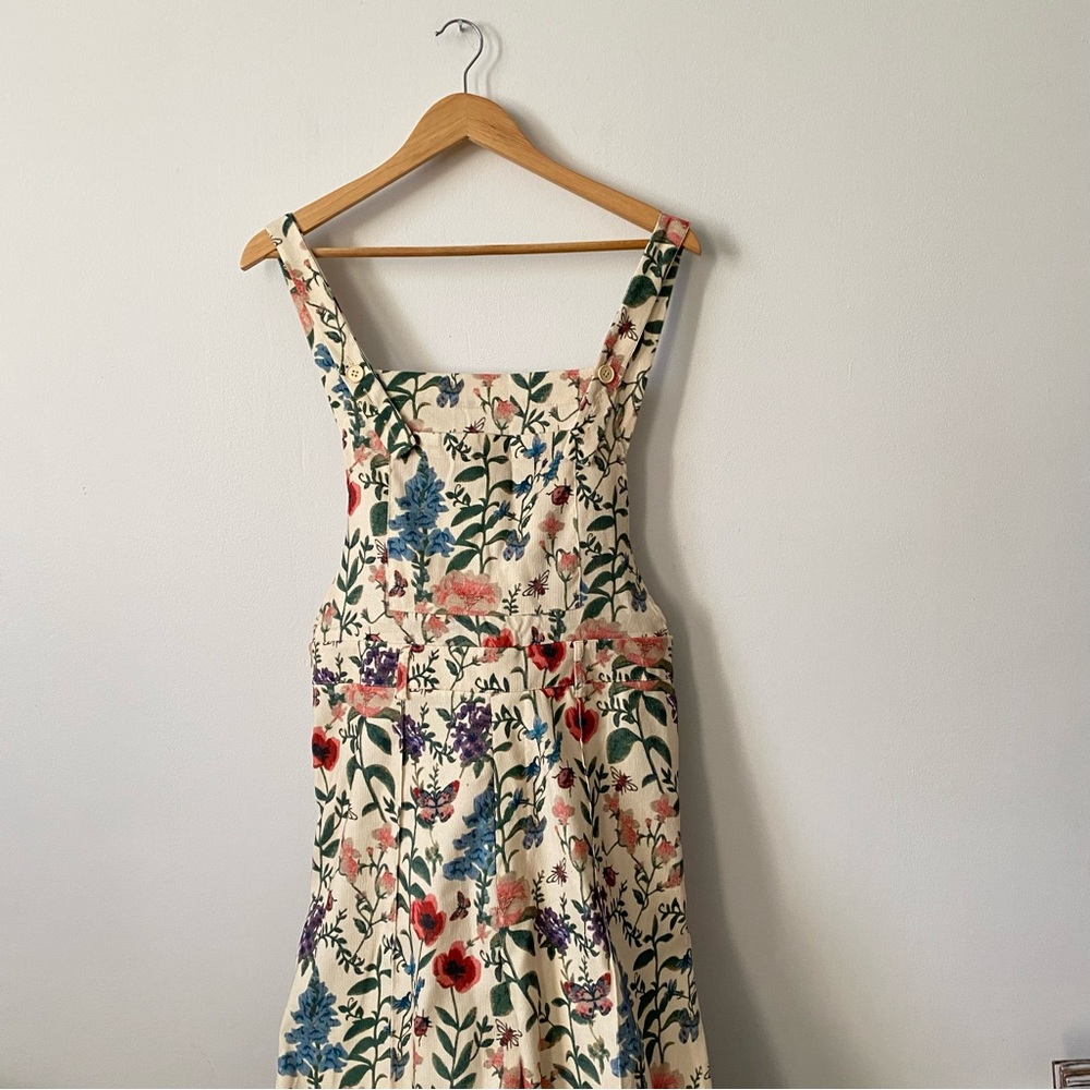 NWT CIDER Beige Corduroy Full Length Overall Jumpsuit with Boho Florals, Sz XL